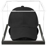 Clear Hat Display Case Acrylic Baseball Cap Holder Stand Transparent Hat Storage Box Dustproof Square UV Protection Cabinet with Carbon Fiber Skin Base and Removable Mirror Base