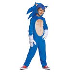 Sonic the Hedgehog Costume, Official Deluxe Sonic Movie Costume and Headpiece, Kids Size Medium (7-8)