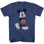 Disney Men's Full Size Mickey Mouse Distressed Look T-Shirt, Navy Heather, Large