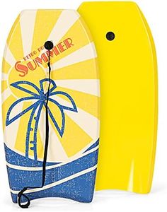 GYMAX Surf Board, 37” Lightweight Foam Bodyboard with Wrist Leash, Portable Floating Pad for Swimming Pool, River, Sea, Kids Adults Youth Surfing Board Swimming Aid