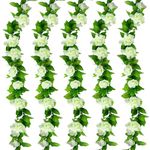 Huryfox Artificial Flowers Garlands - 5 Strand 230cm Long Artificial Flower Vines for Decorations, Faux White Rose Floral Arch with Realistic Design for Home, Garden, Indoor/Outdoor Weddings, Parties