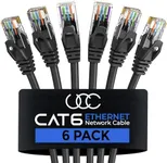 Cat 6 Ethernet Cable 6 FT 6 Pack, Cat6 RJ45 Ethernet Patch Cables, High-Speed Computer Wire 10Gbps 500Mhz, UTP Cat6 Internet LAN Cable Cord for Router Modem PS4/5 Xbox, Outdoor&Indoor - Black