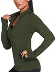 Pinspark Women Sports Jackets Workout Running Jacket Zip Slim Fit Warm Up Activewear Tops Breathable Army Green L