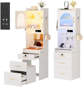 NBYSGO Vanity Desk with Mirror and Lights, 3 in 1 Tall Makeup Vanity Set with Flip-up Mirror, Jewelry Box, Charging Station, Girls Small Vanity and Storage Chair (White)