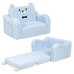 MOMCAYWEX Kids Chairs for Toddler, 2-in-1 Toddler Soft Sherpa Couch Fold Out, Convertible Sofa to Lounger for Girls and Boys, Teddy Bear, Blue