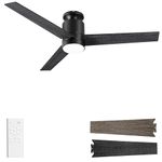 Flybull Low Profile Ceiling Fan 52" Black Ceiling Fan with Lights and Remote Control Modern Flush Mount Ceiling Fans for Bedroom 3 Light Color Change & 6 Speeds & 3 Wood Blades Indoor Outdoor Use