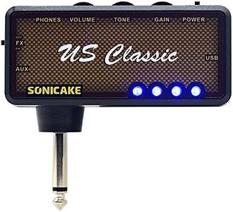 SONICAKE Amphonix US Classic Blues Overdrive USB Chargable Headphone Pocket Guitar Amp w/h Built-in Effects and AUX input, USB Chargable Cable and 3.5mm Male to Dual 3.5mm Female Headset Spliter Inclu