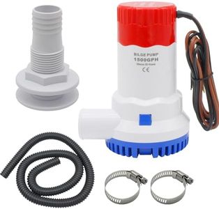 YQMIGU 1500 Gph Bilge Pump 12 Volt Has A Quiet Sound, With 1-1/8 Inch Bilge Pump Hose 6FT, 2PCS Stainless Steel Hose Clamps And Thru Hull Fitting, Suitable For Water Boats And Ponds