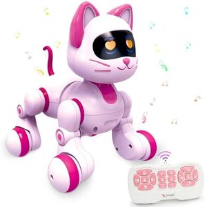 Ysityum Remote Control Robot Cat Toy - RC Robotic Cat for Kids, Interactive Programmable Smart Robot Pet with Light, Sound, Touch Sensing, LED Eyes, Dance & Music, Robot Toy for Kids Boys & Girls