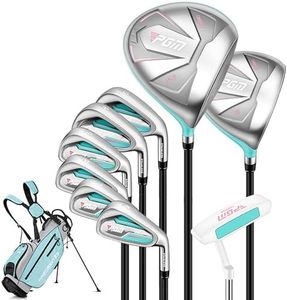 PGM Women's Complete Golf Club Sets - 9 Pieces - 2 Wood (#1,5), 6 Irons(#6,7,8,9,PW,SW), 1 Putter - with Golf Stand Bag - Graphite Shaft