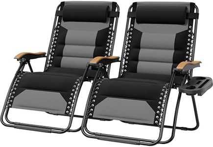 MAISON ARTS Oversized XXL Padded Zero Gravity Lounge Chairs Set of 2 30" Wide Seat Anti Gravity Lawn Chairs Foldable Recliners Outdoor Camp Chairs for Poolside Yard, Support 400lb, Black & Grey
