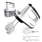 SHARDOR 400W Hand Mixer Electric, 6-Speed & Turbo, 5 Stainless Steel Accessories, Hand Blender for Kitchen, Hand Beater for Cake, Egg Whisker, Dough Hooks, Snap-On Storage Case, 2yr Warranty, White