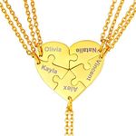 U7 Custom Engrave Heart Necklace for Women Men 18K Gold Plated Personalized Name Pendant 5 Puzzle Piece Pendant Brother Sister Sibling Family/Friendship Jewelry Set for 5 Best Friend Gift