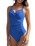 SIMIYA Women Plus Size One Piece Swimsuit Tummy Control Swimwear Swimsuit V-Neck Ruched Monokini (Blue, XXL)