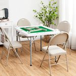 COSTWAY Folding Mahjong Table, Square Poker Card Game Tables with PVC Desktop, 4 Cup Holders and 4 Chip Grooves, 88 x 88 x 75cm