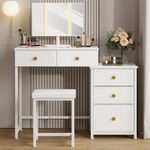 Vanity Desk, Makeup Vanity with Small Lighted Mirror and 5 Drawers White 41"x16"