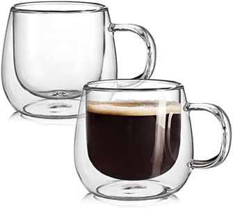 BNUNWISH Double Wall Glass Coffee Mugs 16oz Set of 2 Insulated Clear Tea Cups with Handle, Perfect for Espresso, Latte and Cappuccinos