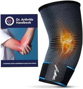 Dr. Arthritis Elbow Compression Sleeve with Strap, Adjustable Arm Support Brace for Tendinitis, Golfers, Weightlifting, Sports & Grip-Related Pain Relief, Tennis Elbow Brace for Men & Women (Small)