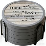 Absorbent Coasters for Drinks with Holder, Set of 6 Farmhouse Coasters, Silicone Coaster with Soft Felt Insert, Round, Housewarming Gifts