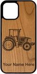 LaserGram Natural Wood Case Compatible with iPhone, Farm Tractor, Personalized Engraving Included (Cherry Wood)