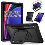 DETUOSi Hybrid Case for Samsung Galaxy Tab S9 FE 10.9" / Tab S9 11" with Shoulder Strap, 360 Degree Swivel Kickstand Heavy Duty Protective Kids Cover for Galaxy Tablet 11" 2023, Black