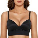 DOBREVA Women's Push Up Bra Padded Wireless Longline Corset Bra Plunge Comfort T Shirt Bras Black 36DD