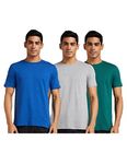 Amazon Brand - Symbol Men's Solid Cotton T Shirt | Plain | Round Neck | Half Sleeve - Regular Fit | Combo Pack of 3 (Available in Plus Size) (Fox blue, Light Grey Melange, Viridian_2XL)