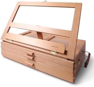 Wooden Table Top Easel Box with Built-in Storage Drawer, Adjustable Beechwood Storage Desk Easel for Painting – Lightweight, Travel-Ready Design, Ideal for Artists - 3 Draws