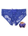 ohmydear Micro Thongs for Women Sexy Panties Underwear Sheer Lace Knickers Criss Cross G-Strings Thongs Plus Size Ladies Keyhole Bikini Briefs Size 8-10 Blue