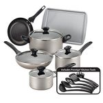 Farberware Dishwasher Safe Nonstick Cookware Pots and Pans Set, 15 Piece, Champagne