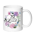 AliCarr 70 Years Loved Coffee Mug - 70th Birthday Gift Ideas for Women 11oz Mug Cup Present for 70 Year Old Female Mom Nana Wife Aunt Friends Sister Her Turning 70 Ideas (70 Years Loved)