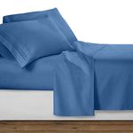 Clara Clark Premier 1800 Collection Deluxe Microfiber 3-Line Bed Sheet Set, Queen, Blue Heaven