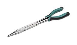 SATA ST70711ST Double X-Pliers with Straight Long-Nose Jaws and Anti-Slip Handles, for Added Reach in Tight Spaces, Green