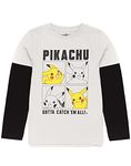 Pokemon T-Shirt Boys Kids Skater Clothes Grey Pikachu Game Top 5-6 Years