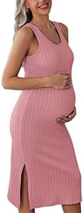 Ekouaer Baby Shower Dress Maternity Dress for Photoshoot Sleeveless Stretchy Long Pregnancy Dresses Light Pink XL