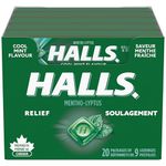 HALLS Cool mint Cough Drops, Throat Lozenges, Sore Throat Relief, Mentho-Lyptus, 9 Lozenges