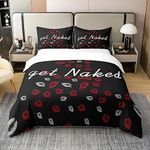 Loussiesd Get Naked Pattern 100% Cotton Duvet Cover Double Size Kiss Bedding Cotton Duvet Cover Set Feminine Red Lips Bedding Set Lipstick Print Comforter Cover Set Black White Red Bedspread Cover