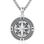 Eusense Compass Necklace 925 Sterling Silver Compass Pendant Chain Graduation Jewellery Gift for Women Men