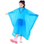 Kids Waterproof Rain Poncho, Reusable EVA Kids Raincoat with Hood and Buttons for Girls Boys, Lightweight Clear Rainwear Children Rain Cape for School Outdoor Hiking Cycling Camping Travel (Blue)