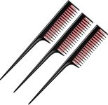 3 Piece Triple Teasing Comb, Rat Tail Combs for Women, Tool Structure Tease Layers Rattail Comb, Rat Tail Comb for Back Combing Root Teasing, Adding Volume, Evening Styling Black and Red