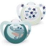 NUK Star Night & Day Dummy for Babies 6-18 Months Lollipop in The Dark Silicone BPA Free Crocodile Green Pack of 2