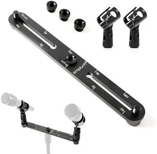 Simplurfi Stereo Array Spacing Bar Microphone Mount with Ruled Markings - Holds 2 Mics - X-Y and ORTF Mic T-Bar Bracket, Fits 3/8" and 5/8" Mic Stands with Included Adapter (MIC-BAR-CLIP-MARK)