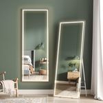 Dripex LED Full Length Dressing Mirror, 160x50cm Free Standing Floor Mirror, Wall Mounted Hanging Mirror with Lights, Full Size Body Mirror with Dimming & 3 Color Lighting for Bedroom (White Frame)