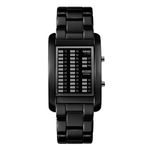 Men's Binary Matrix Digital Watch LED Technological Sense Waterproof Watch Stainless Steel Band Wrist Watches - Black