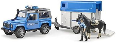 Bruder 02588 Land Rover Police Vehicle w Horse Trailer, Horse and Policeman, L&S Module