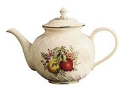 Lenox Williamsburg Boxwood & Pine Gold-Banded Carved Teapot