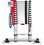 Werner Telescopic Ladder 3.8 Meter (12.6 ft Heavy Duty - Stores at 3.6 ft - Zero Flex Technology (Rock Solid) - Visual Lock - Anti Pinch - One Button Unlock - Ultra Stabilizer