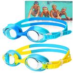 Kids Swimming Goggles, (2 Pack) Swimming Goggles for Kids, Boys, Girls with Anti-Fog & UV protection, Waterproof, No Leaking, Flexible Strap and Nose Bridge Swim Goggles for Children Age 6-14 years