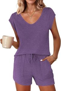 Ekouaer Womens Pajama Sets Comfy Short Sleeve Sleepwear Tops and Shorts Cute Pjs 2 Piece Lounge Set S-XXL, Purple, Medium