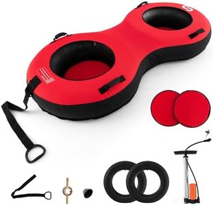 Goplus Heavy Duty Snow Tube for Sledding, 40” Inflatable Snow Sled with Canvas Cover, Commercial Grade Rubber Tire Tube, Strap, Cushioned Seat, Pump, Winter Toys for Youth Adults (Red-2 Seats)